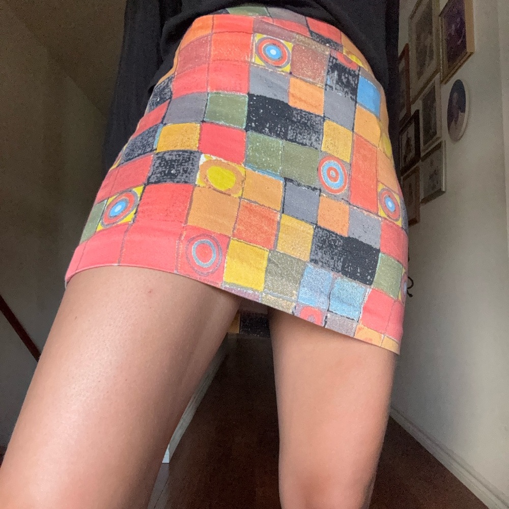 Express Pink and Green Embellished Pencil Skirt